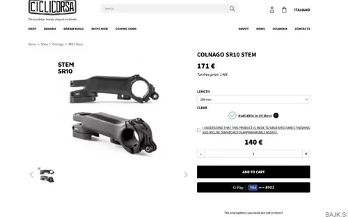 Prodam  Colnago SR10 stem