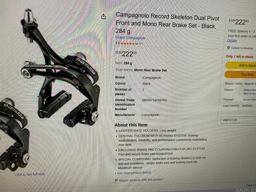 CAMPAGNOLO RECORD ZAVORE ZAVORNE ČELJUSTI odlično ohranjeno,120€